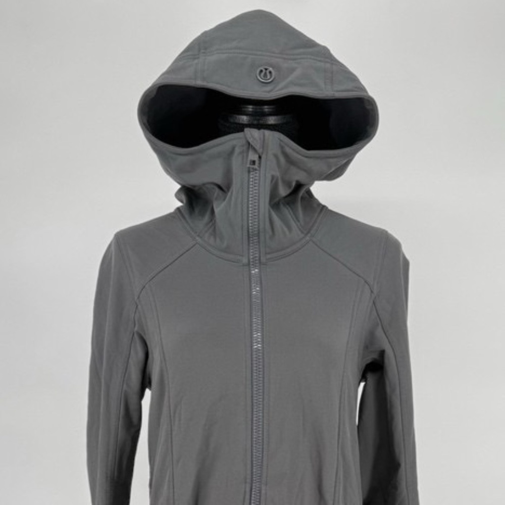 Womens Lululemon Grey Full Zip Long Fleece Lined Athletic Jacket Size 4